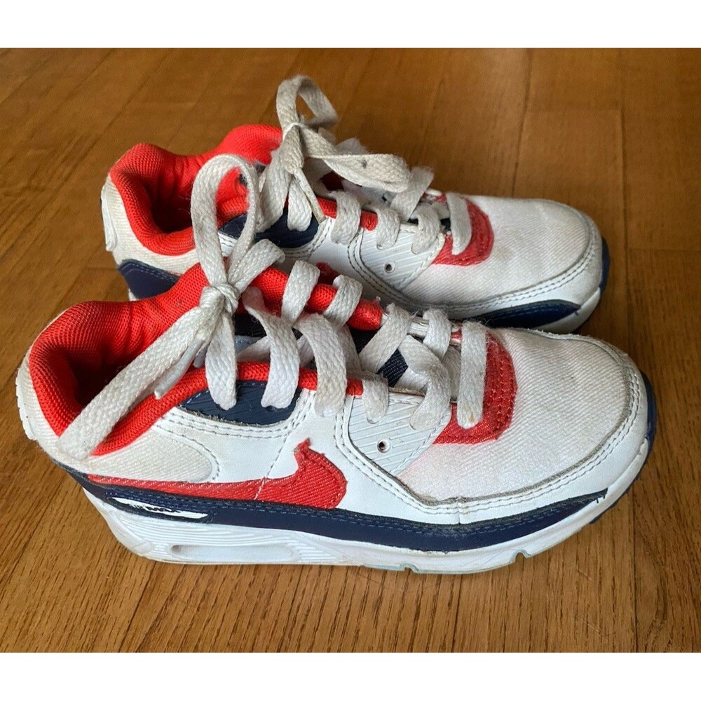 Nike Air Max 90 (TD) Kids 12.5c Shoes USA Denim White-Chile Red-Navy DJ5179-100